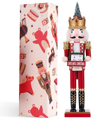 COMBIUBIU 42CM Nussknacker Figur-Kalendermodell,Nussknacker Soldat Aus Hochwertigem Kiefernholz,Deko FüR Zuhause Kamin Tischdekoration,Weihnachten Countdown Geschenk Dekoration