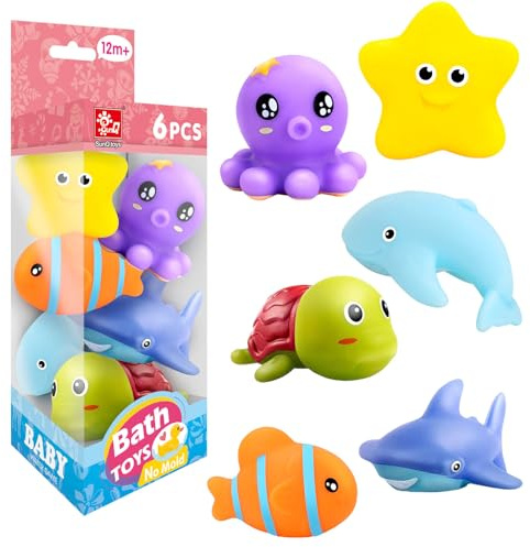 Beria Baby Bath Toys for 3+ Year Old Kids: 6 PCS Mould Free Bath Toy for Toddlers Gifts for 1 2 3 4 5 Years Old Boys Girls Birthday Presents for Babies Age 6-12 Months Water Play Games Swimming Toy