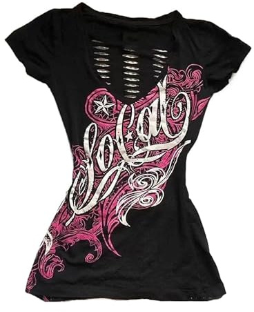 Kvinnor Y2k Emo Grunge tröjor 2000-tal, vintage grafiska baby t-tröjor kortärmad punk gotisk t-shirt toppar tonåringar altkläder gå ut skjorta streetwear sommar, Svart vit rosa, M