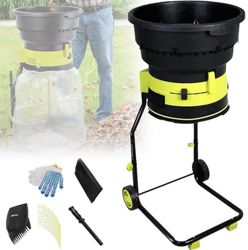 Trituradora eléctrica de hojas de jardín con ruedas, rastrillo y bolsa de almacenamiento para una limpieza eficiente del patio