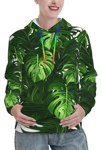 COWMMWOC Women'S Casual Hoodies Long Sleeve Sweatshirts Monstera Deliciosa Banana Palm 3d Print Fashion Drawstring Hoodie Pullover Hooded With Pockets