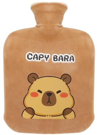 Capibara Bolsa Agua Caliente, 2L Bolsa de Agua Caliente para Niños, Desmontable y Lavable, Botellas de Agua Caliente con Suave Felpa Funda y funda suave, No hay fugas, Para Mantener el Agua Calient