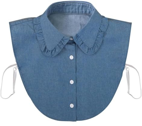 EQLEF Fake Collar Detachable, Blue Soft Half Shirt Ruffle False Collar Detachable Blouse for Girls and Ladies