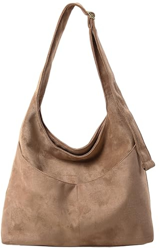 JANSBEN Wildleder Handtasche Damen Groß Shopper Tasche Damen Schultertasche Suede Hobo Bag Umhängetasche für Freizeit, Arbeit, Reisen