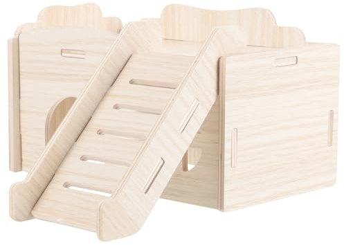 jojofuny Maison Hamster Bois Massif avec Échelle Escalade Cachette et Multifonction pour Hamsters Nains Refuge Confortable et Résistant pour Animaux de Compagnie