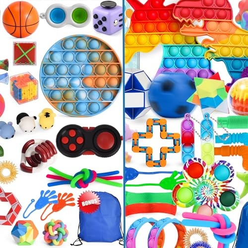 2er-Pack Fidget Toys Set – Anti Stress Spielzeug für Erwachsene und Kinder – Skills Set zur Stressbewältigung und Konzentrationssteigerung – Enthält Pop It Stressball Fidget Cube und Akupressur Ring