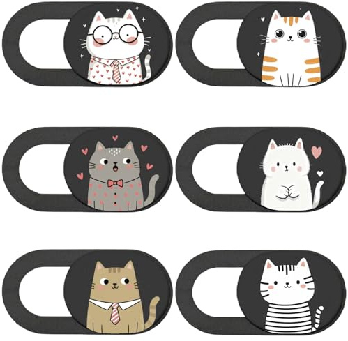PRESSINART 6pcs 6 Styles Cache Caméra pour Chat Couvercle Glissant Protection Vie Privée Webcam Design Animal Mignon Ultra-Mince Bloqueur Caméra pour Ordinateur Portable Bureau Tablette Téléphone