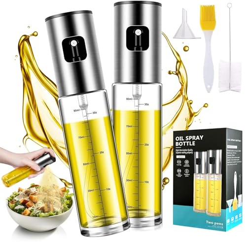 PUWOWYE Lot de 2 Spray Huile Cuisine, 100 ML Pulverisateur Huile Cuisine avec Échelle avec Entonnoir, Vaporisateur Huile pour Friteuse à Air Chaud Accessoires pour Griller, Salades, Fourm