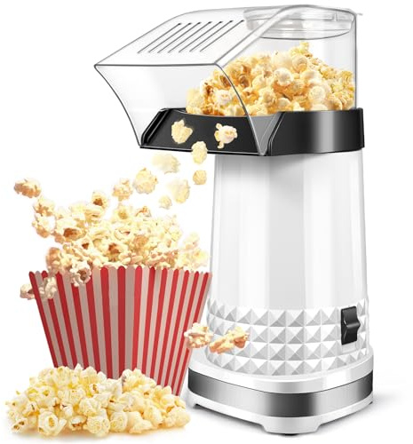 Quick & Easy 4.5Qt Oil-Free Hot Air Popcorn Machine - ETL Certified with Butter Melter, Measuring Cup & On/Off Switch for Movie Nights & Parties(White)