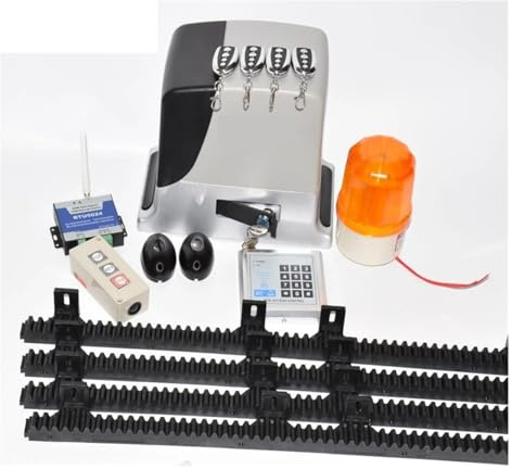 Schiebetor-Set 600 kg automatischer elektrischer GSM-Schiebetoröffner-Motor, komplettes Kit, 4 m, 5, 6 Racks mit Fotozellen-Lampen-Tasten-Tastatur(6m rack kit)