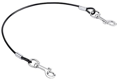 Mogoko Pet Dog Car Seat Belt Restraint, Coated Stainless Steel Chew Proof Dog Vehicle Safety Tether Cable, Double Clip No-Chew Pet Car Leash Lead-16 Inch Black
