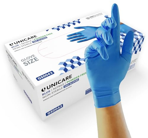 Unigloves Unicare Nitrile Examination Disposable Box of Blue 200 Gloves | Multipurpose, Powder Free, Medical Grade Disposable Gloves, Extra Large (GS0045)