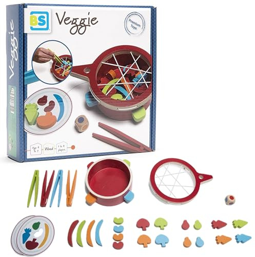 BS Toys Veggie, Rouge - Jouets en Bois pour Enfants - Développement De La Motricité - Collectionner des Légumes De La Casserole avec Les Pinces - Apprendre en Jouant - A Partir De 3 Ans