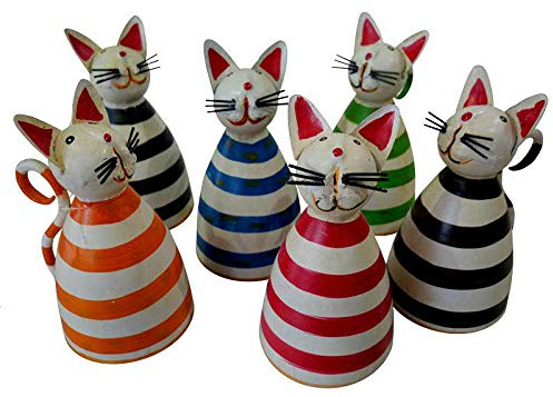 Juego de 6 taburetes de valla – taburete de poste/valla de metal – Decoración para jardín – Figura de animales / Jardín (gatos – Juego de 6)