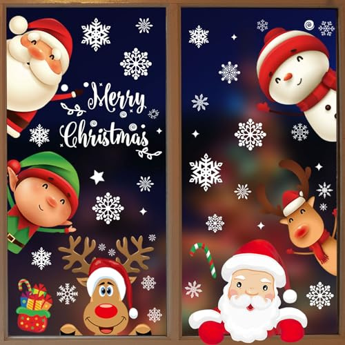 Fensterbilder Weihnachten Selbstklebend,Aivatoba Fensterdeko Weihnachten Kinderzimmer Weihnachtsmann Fensterdeko Winter Schneeflocken PVC Aufklebe Fensterbilder Weihnachten Dekoration Wiederverwendbar