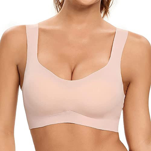 SHEKINI Reggiseno Senza Cuciture Brassiere Sportivo Donna Senza Ferretto con Coppa Imbottita Rimovibile Reggiseni per Dormire Confortevole Tank Top Yoga Fitness Rosa,S