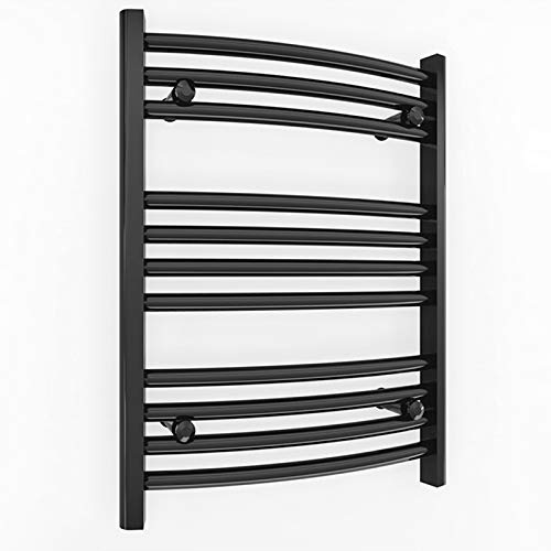 450mm Wide Curved Black Electric Pre-Filled Heated Towel Rail Radiator For Bathroom Designer UK (450mm x 600mm (h))