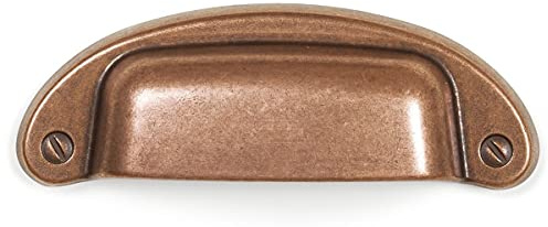 Gedotec Muschelgriff Kupfer Antik Bohrabstand 64 mm | Griff-Muschel im Landhaus-Stil | Schiebe-Türgriff | PETRA | Schalengriff aus Metall | 1 Stück Möbelgriff zum Schrauben inkl. Befestigungsmaterial