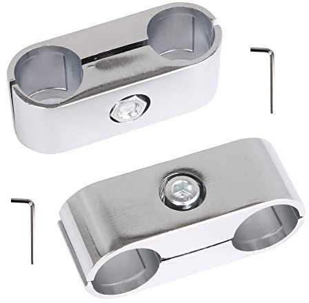 Mxfans Aluminium Alloy Tube Double Hole Tube Clamp Pipe Fittings Drying Rack Silver Set of 2