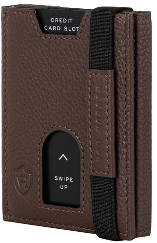 VON HEESEN Slim Wallet mit XL Münzfach & RFID-Schutz - Leder Geldbeutel - Mini Geldbörse für Herren und Damen - Kartenetui Echtleder Karten Portemonnaie klein - Kreditkartenetui Braun