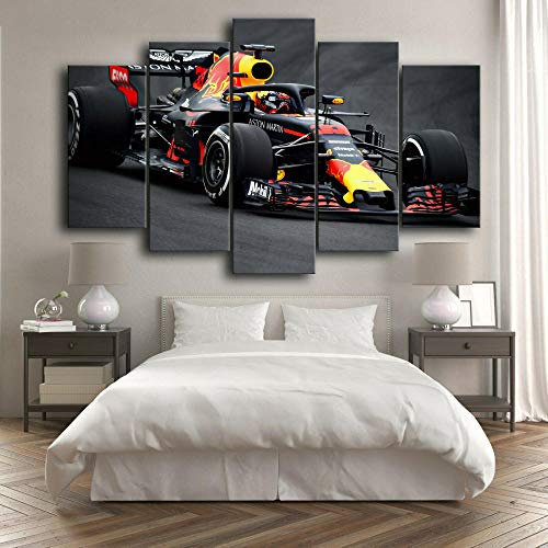 FDSEF Leinwandbild 5 Teile Bilder Max Verstappen F1 Racing 5 teilige Wandbilder Wandbilder Kunstdruck 150X80cm Mit Rahmen Vlies Leinwanddrucke Leinwandbilder Cadeau
