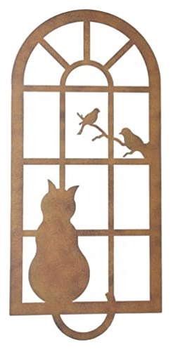 TOPBATHY Window Cat Design Wall Pendant 22 Inch Rustic Iron Wall Art for Indoor Outdoor Garden Yard Scene Decor