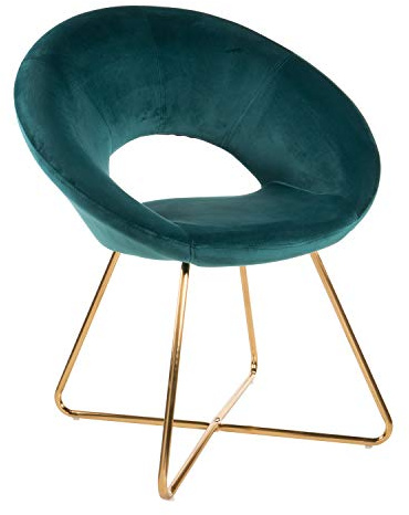 Baroni Home Fauteuil Rembourré Circulaire avec Jambes en Fer Or, Chaise de Bureau ou Fauteuil de Salle à Manger, Chaise Confortable avec Siégé Ergonomique, 74x59x84 cm, Bleu Pétrole