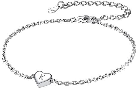 Suplight Herz Armkette Damen mit Buchstabe K aus 925 Sterling Silber Initialen Liebesarmband Verstellbare Kettenlänge 16-21cm Geschenk für Freundin Liebe Mädchen
