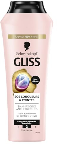 Gliss, Schwarzkopf, Shampoing SOS Longueurs et Pointes, Scelle Durablement les Fourches, Soin Cheveux, Cheveux abimes, Schwarzkopf Shampoing, 250ml