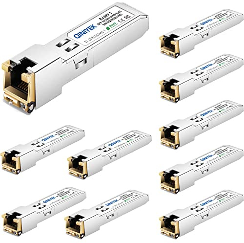 QINIYEK 1.25G SFP-T, 10/100/1000BASE-T RJ45 Kupfer SFP für Cisco GLC-T/SFP-GE-T/GLC-TA, Mikrotik SRJ01, Netgear, Supermicro, bis zu 100 m (10 Stück)
