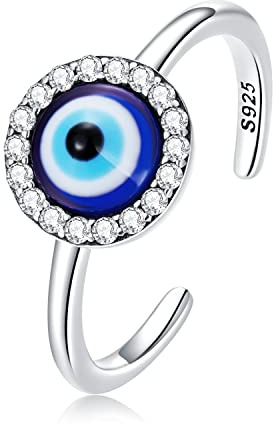 925 Sterling Silber Ring für Damen Geschenk für Frauen, Harz Dämon Auge einstellbar stapelbar Ringe Minimalist Schutz Schmuck