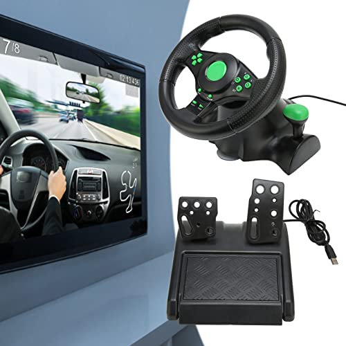 Volant de Course Pc, Peut Pivoter à 180 °, Offre Une Expérience de Jeu Réaliste, Volant de Course Universel pour Simulateur de Voiture Avec Retour de Vibration et Pédales pour Xbox 360, PS3, PS2, PC