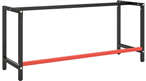 Tidyard Werkbankgestell Tischgestell Arbeitstisch Werkbank Packtisch Tisch Gestell Metall Mattschwarz und Mattrot 180x50x79 cm