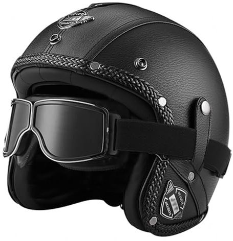 Casco vintage retrò Scooter Casco jet ciclomotore Casco mezzo casco in pelle 3/4 con visiera Casco aperto per uomo e donna Certificazione DOT ECE