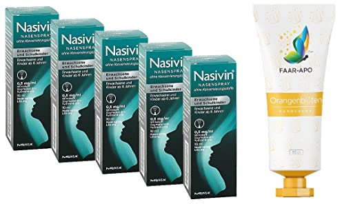 Nasivin Nasenspray Sparpack 5 X10 ml inkl. einer hochwertigen Handcreme Marke Faar-Apo