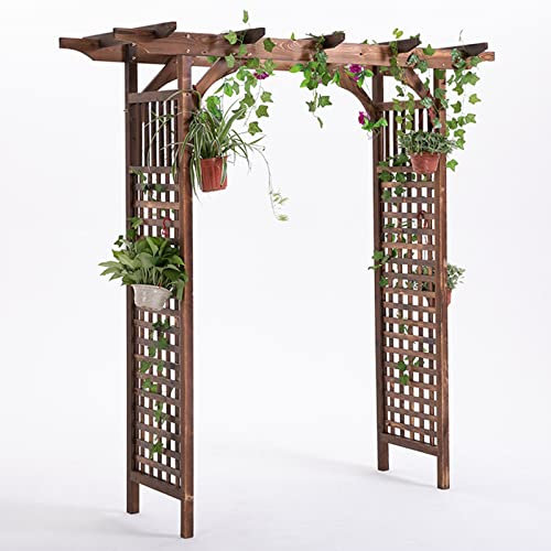 Pérgola de jardín de madera de abeto maciza con jardinera Estructuras al aire libre Pérgola de madera for césped Entrada Arco Arbor Enrejados Jardinera Acabado bronceado natural ( Color : Square )