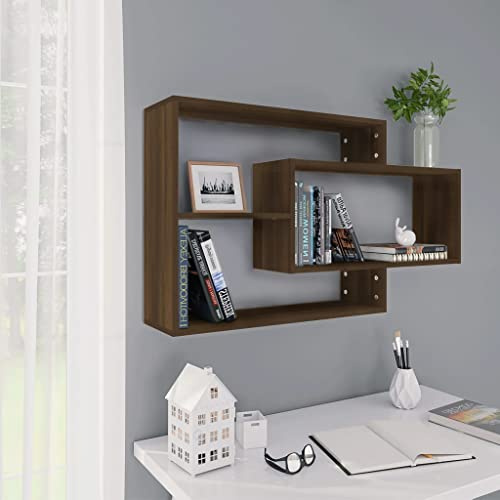 FIRBNUS 104x20x58,5 cm Estantes de Pared de Madera Contrachapada con 3 Compartimentos Abiertos Estantes de Wall Estante de Exhibición Suspendidas de Tablero Marrón Roble Estanterías Flotantes