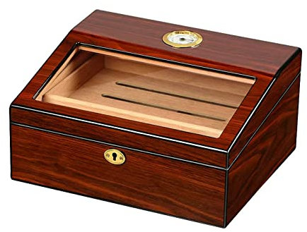 MOLVUS Zigarren-Humidor-Glas, Reise-Zigarren-Humidor-Box, Humidor-Zigarren-Box mit Hygrometer, Glasdeckel-Humidoren, Zigarren-Humidor-Box tragbar (Rot)