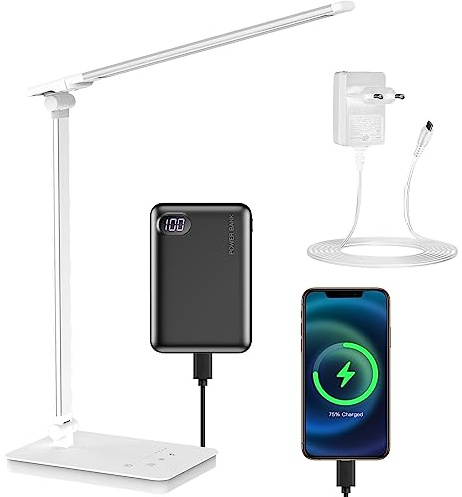 HIYAA Lámpara de escritorio LED regulable en 5 colores y 10 niveles de brillo Eye-Friendly Bedside Lamp Desk Lamp Lámpara de mesa USB para cargar el smartphone Luz de lectura para lectores niños