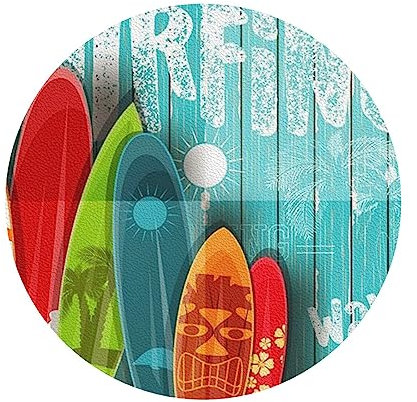 Surfbrett auf Holz-Leder-Untersetzer, 6 Stück, für Damen und Herren, für verschiedene Tassen, Tische und Heimdekoration, 10,2 cm