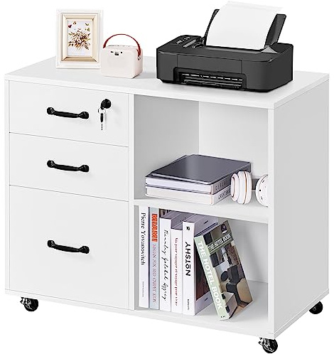 Yaheetech Cajonera Escritorio con Ruedas Cajonera de Oficina 3 Cajones Archivador Móvil de Oficina para Carpetas 80x40x65,5cm Blanco