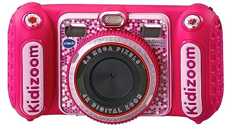 VTech Kidizoom Duo DX Rosa, Kinderkamera mit +75 Filtern, Fotos und Video, Dual-Kamera vorne und hinten, stoßfestes Gehäuse, italienische Sprache, Batterien im Lieferumfang enthalten, 3-12 Jahre