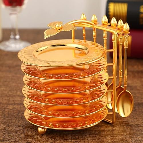 OQHAIR 6 Platos de aleación para Tartas, Soporte de exhibición de Cuchara, Bandeja de Postre de Cocina, vajilla para Mezclar café, Soporte para Cuchara, Organizador para Decorar Bodas (co