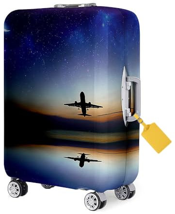 FANSU Elastisch Kofferhülle Sunset Abenddämmerung Flugzeug Druck Kofferschutzhülle Reisekoffer Cover, Waschbar Verdicken Kratzfest Gepäck Schutzhülle mit Reißverschluss (Stil C,XL:30-32 Zoll)