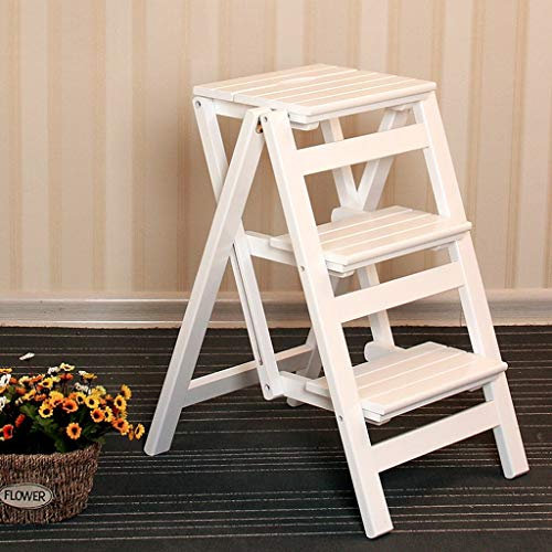 2/3 Schichten Massivholz-Klappleiter für Zuhause, Küche, Innenbereich, Aufstiegsleiter, Doppeltreppenstuhl (Farbe: Weiß, Größe: 3 Schichten)