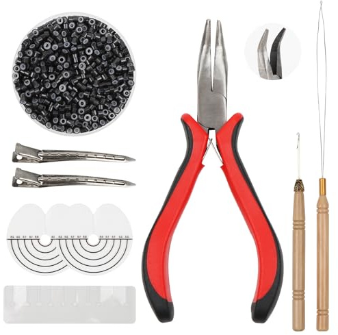 Hair Extension Tools Kit, 500Pcs 5mm Hair Extension Beads, Pliers Threader | Professional Hair Extension Tools, Pulling Needle, Traceless Clips and Hair Shield for Barber Salon and DIY Hair Extensions