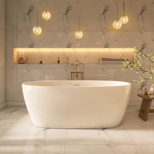 Adecab 59 Acrylic Freestanding Bathtub, Tap Deck Bathtub, Stand Alone Tub, Soaking Tub with Integrated Overflow and Drain, cUPC Certified