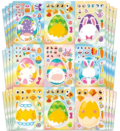 Aowplc 32 Sheets Easter Make A Face Animal Stickers Mix and Match Easter Crafts for Kids Party Favors Supplies