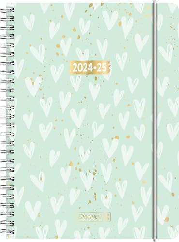 BRUNNEN Schülerkalender (2024/2025) „Hearts“, 2 Seiten = 1 Woche, A5, 208 Seiten, mint