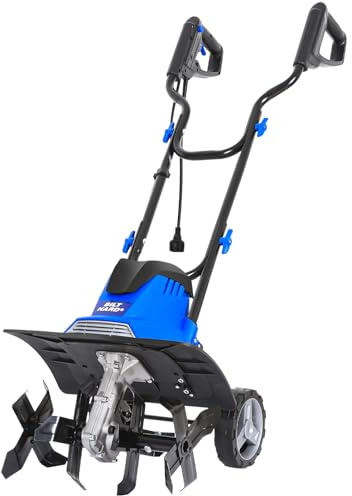 BILT HARD Electric Tiller Cultivator 14 inch, 10 Amp 4 Steel Tines Corded Tiller for Gardening with Foldable Handle, Portable Garden Rototiller with Adjustable Wheels